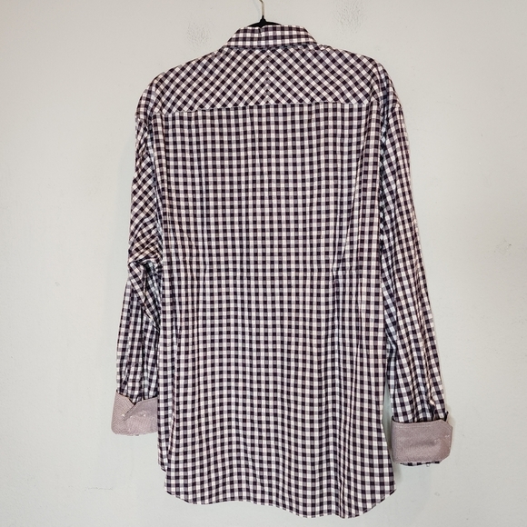 Johnston & Murphy Flip Cuff Long Sleeve Button Up Shirt Red White Blue Plaid XL - Picture 12 of 16